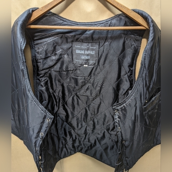 Navarre Leather Co Genuine Buffalo Fringe Vest Italian Stone Men's sz 4X Black - Picture 6 of 6